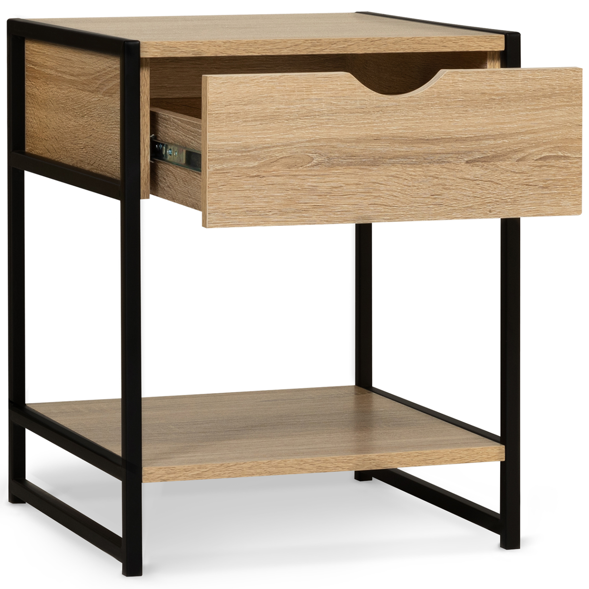 Voir la diapositive 4 : ID MARKET Lot de 2 tables de chevet detroit 1 tiroir avec tablette bois et métal noir design industriel