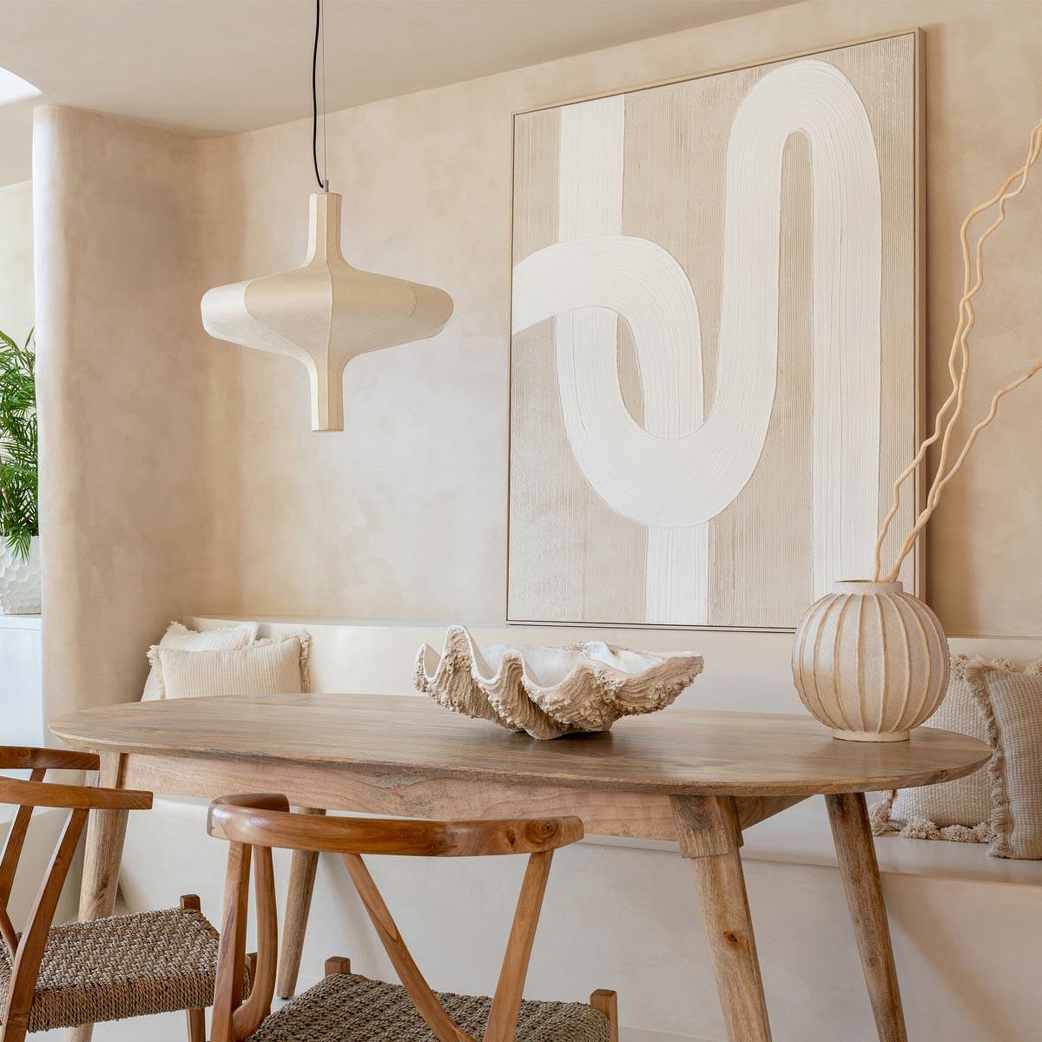 Voir la diapositive 3 : J-LINE Suspension en papier  naturel  60cm beige