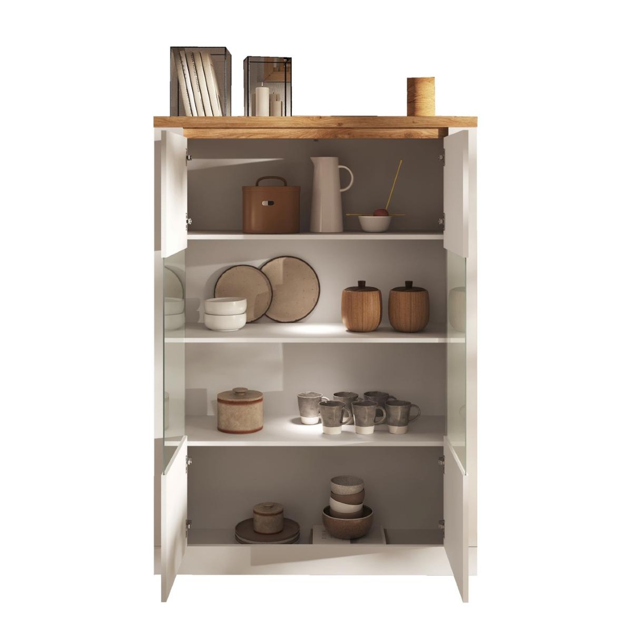 Voir la diapositive 6 : JLC KREATION Vitrine moderne 2 portes laqué blanc et bois + led ARIA