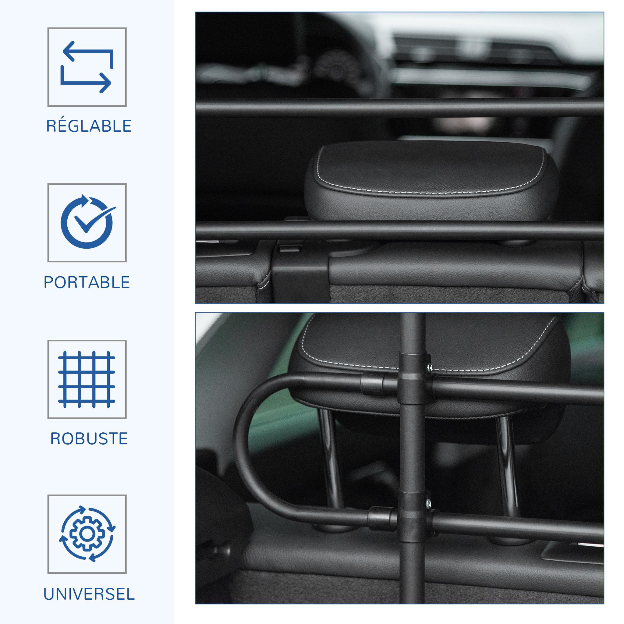 Voir la diapositive 5 : PAWHUT Barrière grille de séparation universelle voiture pour chien réglable 87-135l x 60-105h cm kit complet installation inclus noir