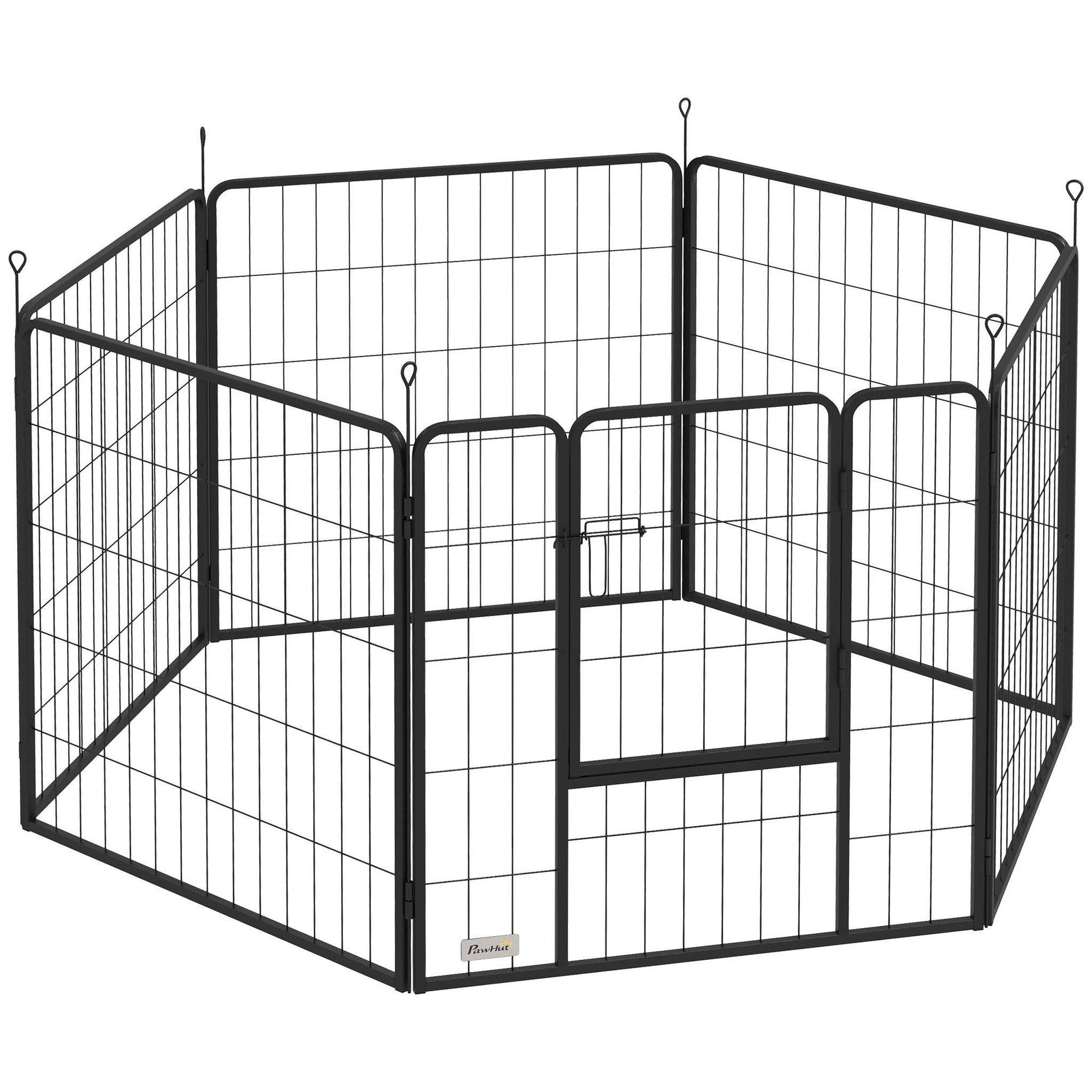 PAWHUT Parc enclos chien modulable pliable 6 panneaux H.80cm porte verrouillable acier époxy noir