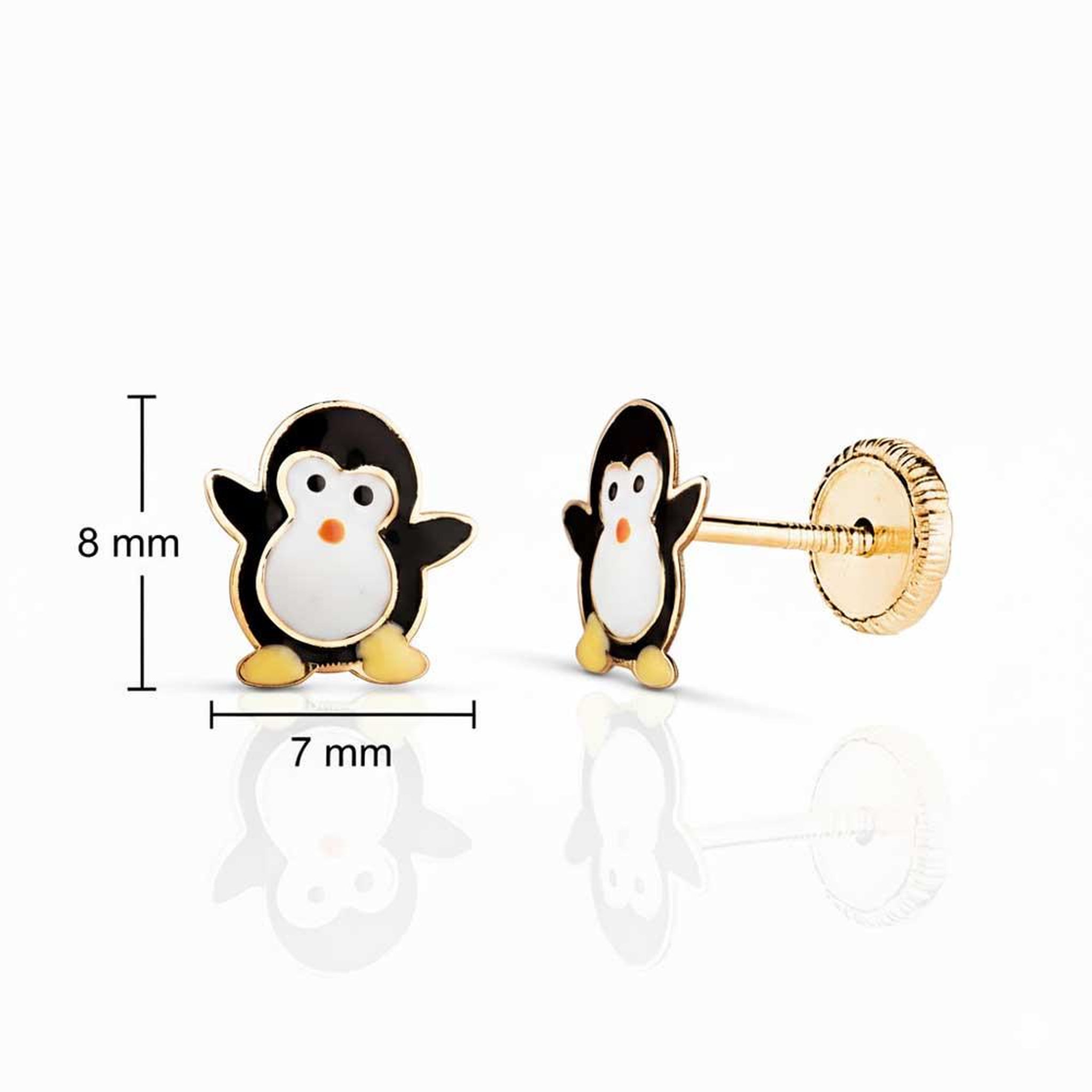 Voir la diapositive 3 : L'ATELIER D'AZUR Boucles d'Oreilles Enfant en Or 18 Carats 750 Jaune et Émail – Motif Pingouin