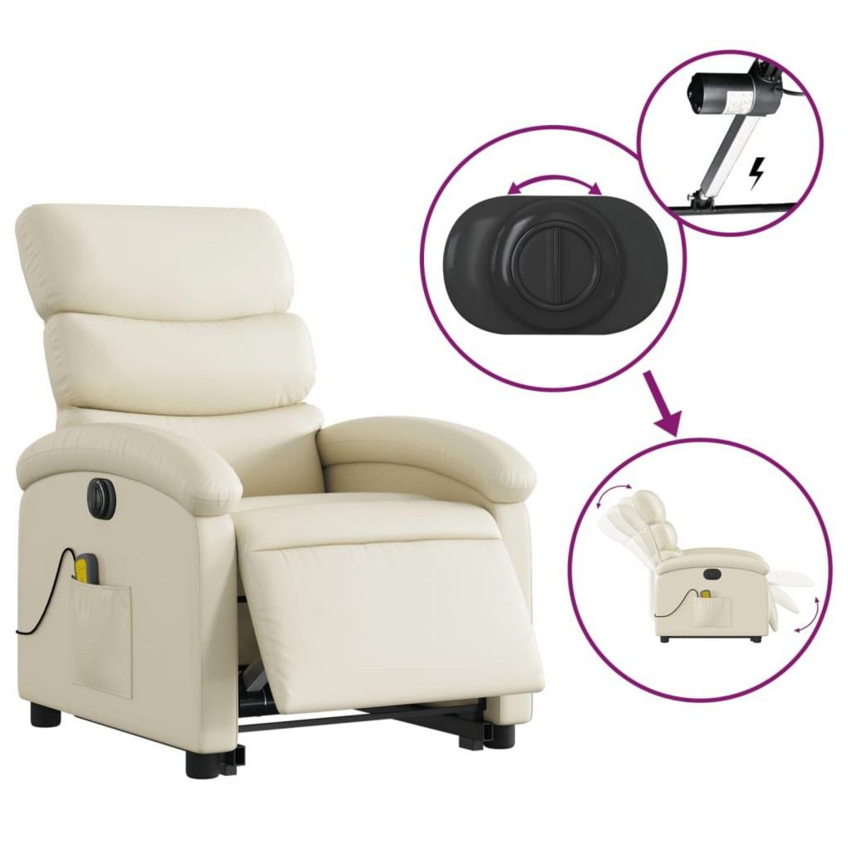 VIDAXL Fauteuil inclinable de massage electrique creme similicuir