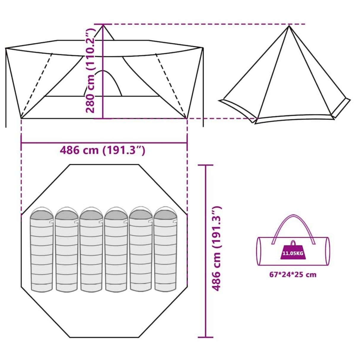VIDAXL Tente familiale tipi 6 personnes tissu occultant impermeable