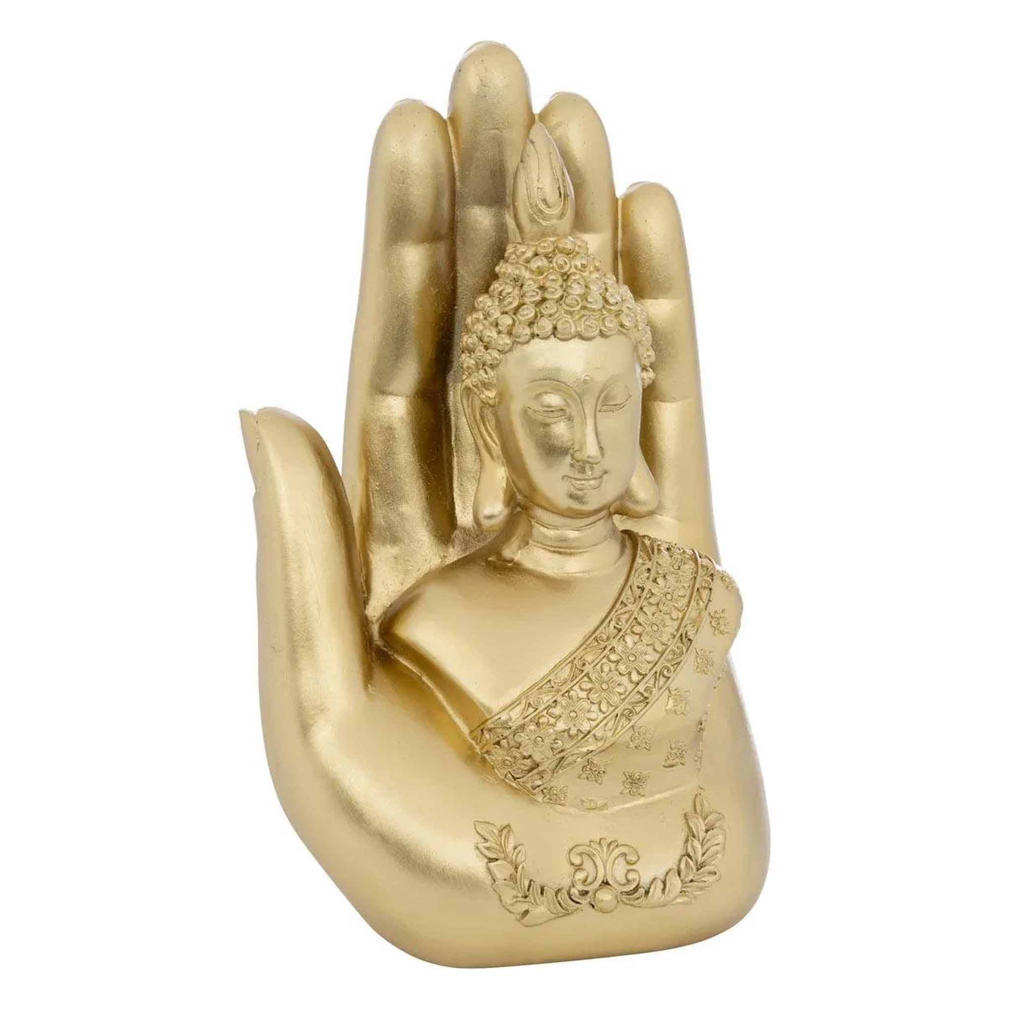 ATMOSPHERA Bouddha main déco en résine  andy  18cm doré