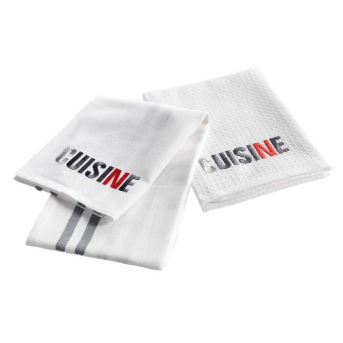 Paris Prix Lot de 2 Torchons Coton  Top Cuisine  70cm Gris