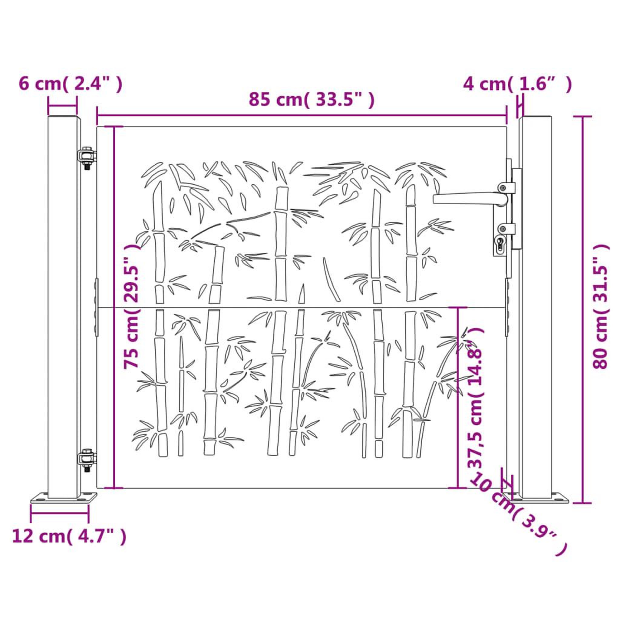 Voir la diapositive 6 : VIDAXL Portail de jardin 105x80 cm acier corten design de bambou