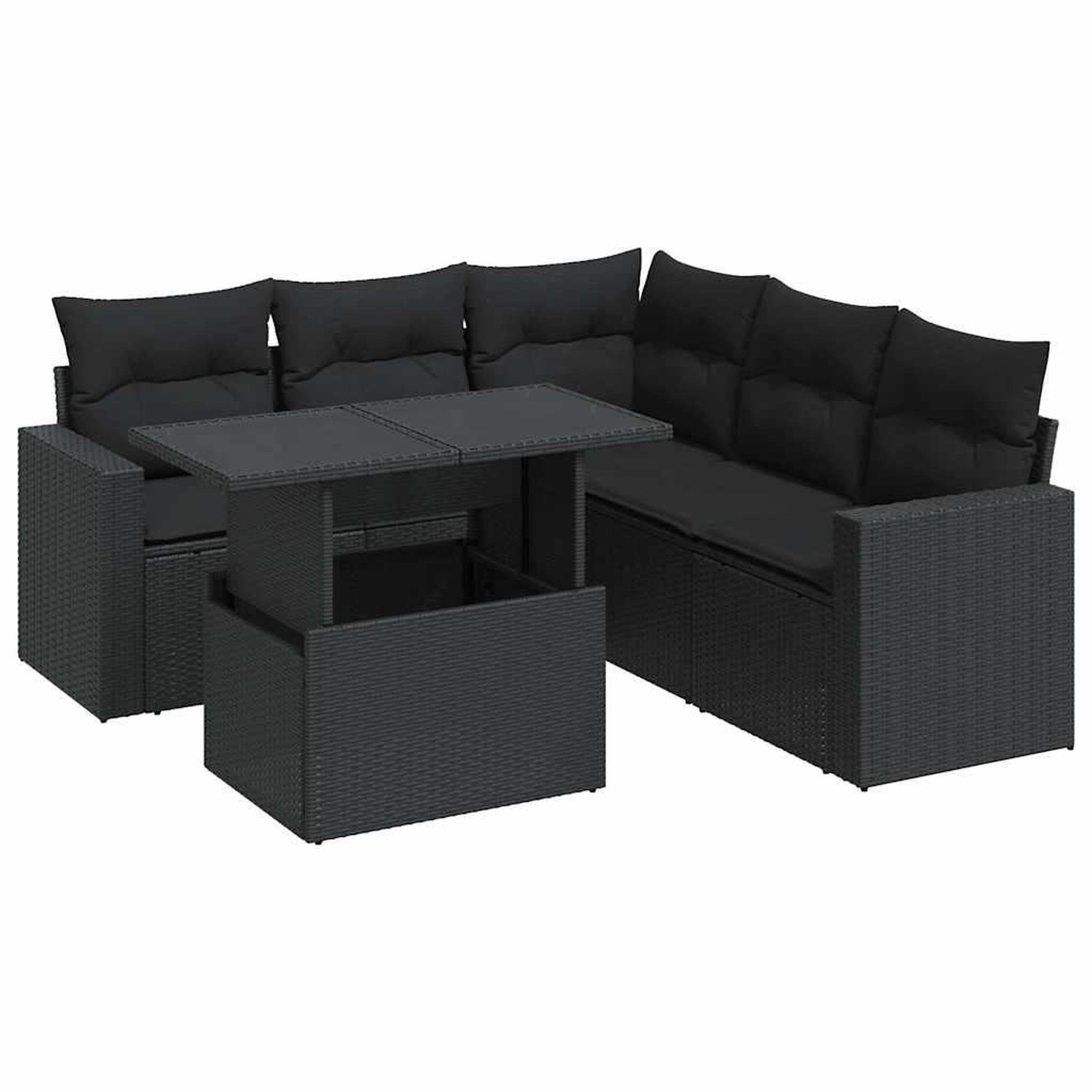 Voir la diapositive 2 : VIDAXL Salon de jardin 6 pcs avec coussins noir resine tressee