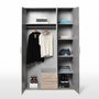 Voir la diapositive 3 : MARKET24 Armoire battante - Panneaux de particules - Blanc et chene - 3 portes et 2 tiroirs + miroir - L 121 x P 54 x H 200,1 cm - SELKEA