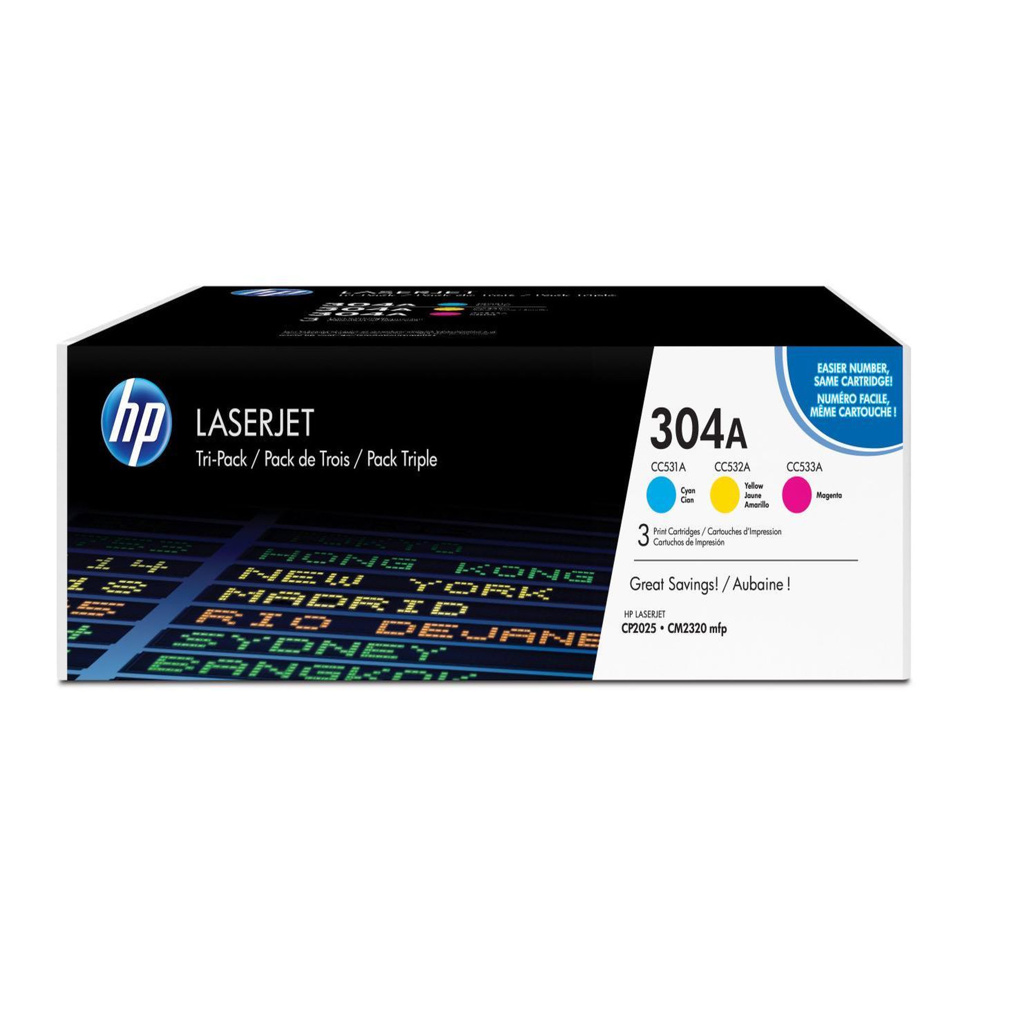 HP Hp 304a pack de 3 toners laserjet cyan/magenta/jaune authentiques