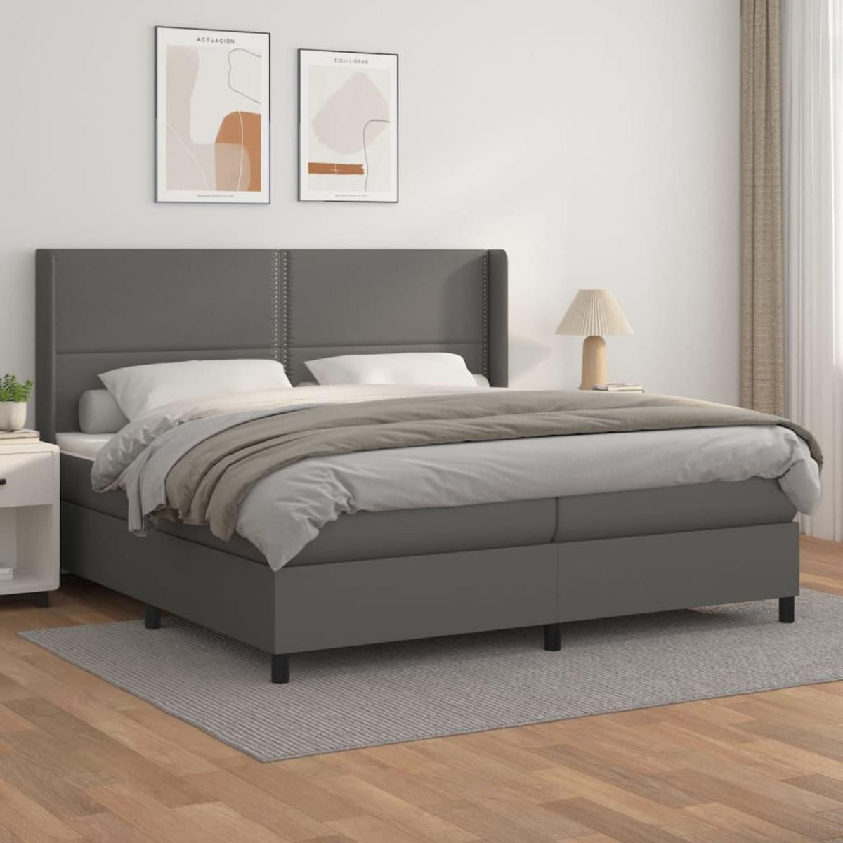 VIDAXL Sommier a lattes de lit avec matelas Gris 200x200 cm Similicuir