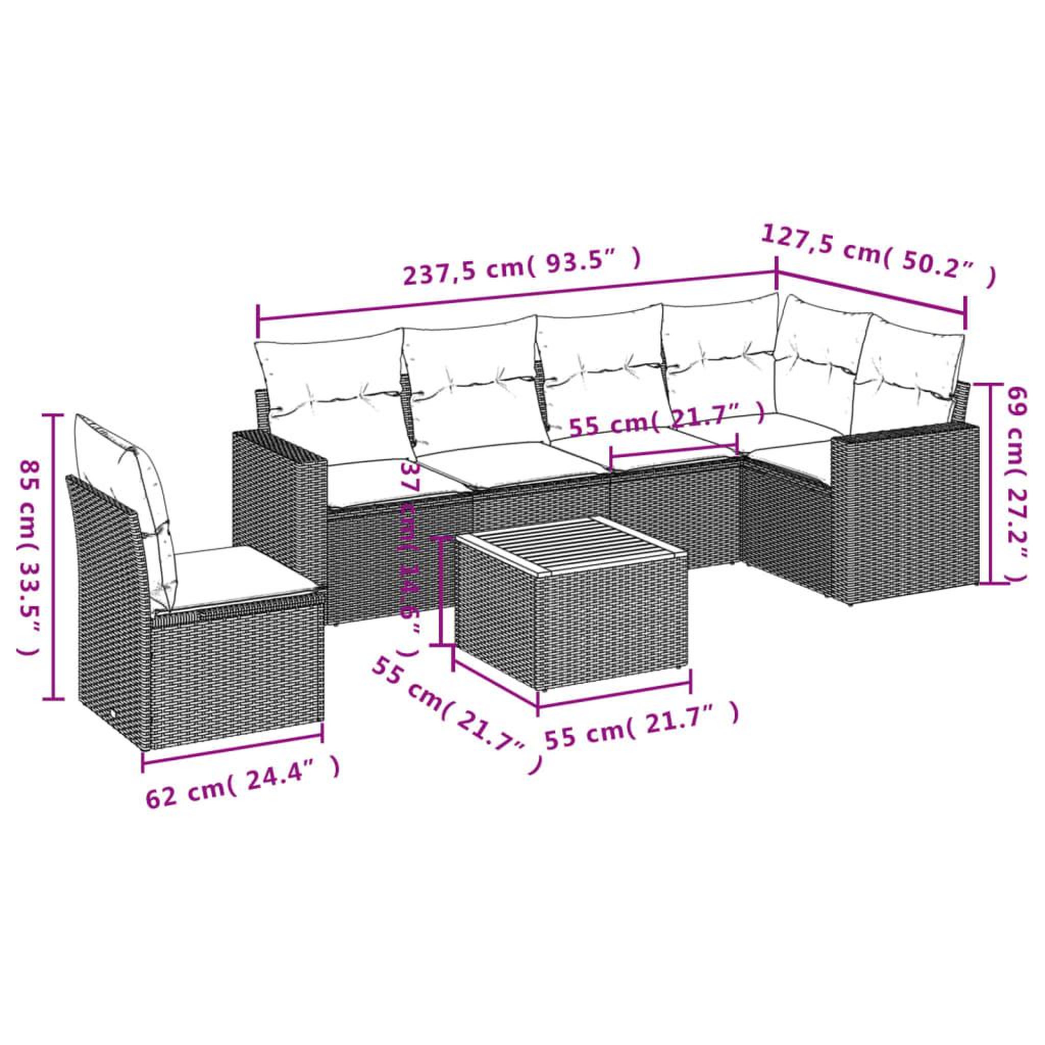 Voir la diapositive 4 : VIDAXL Salon de jardin 7 pcs avec coussins noir resine tressee