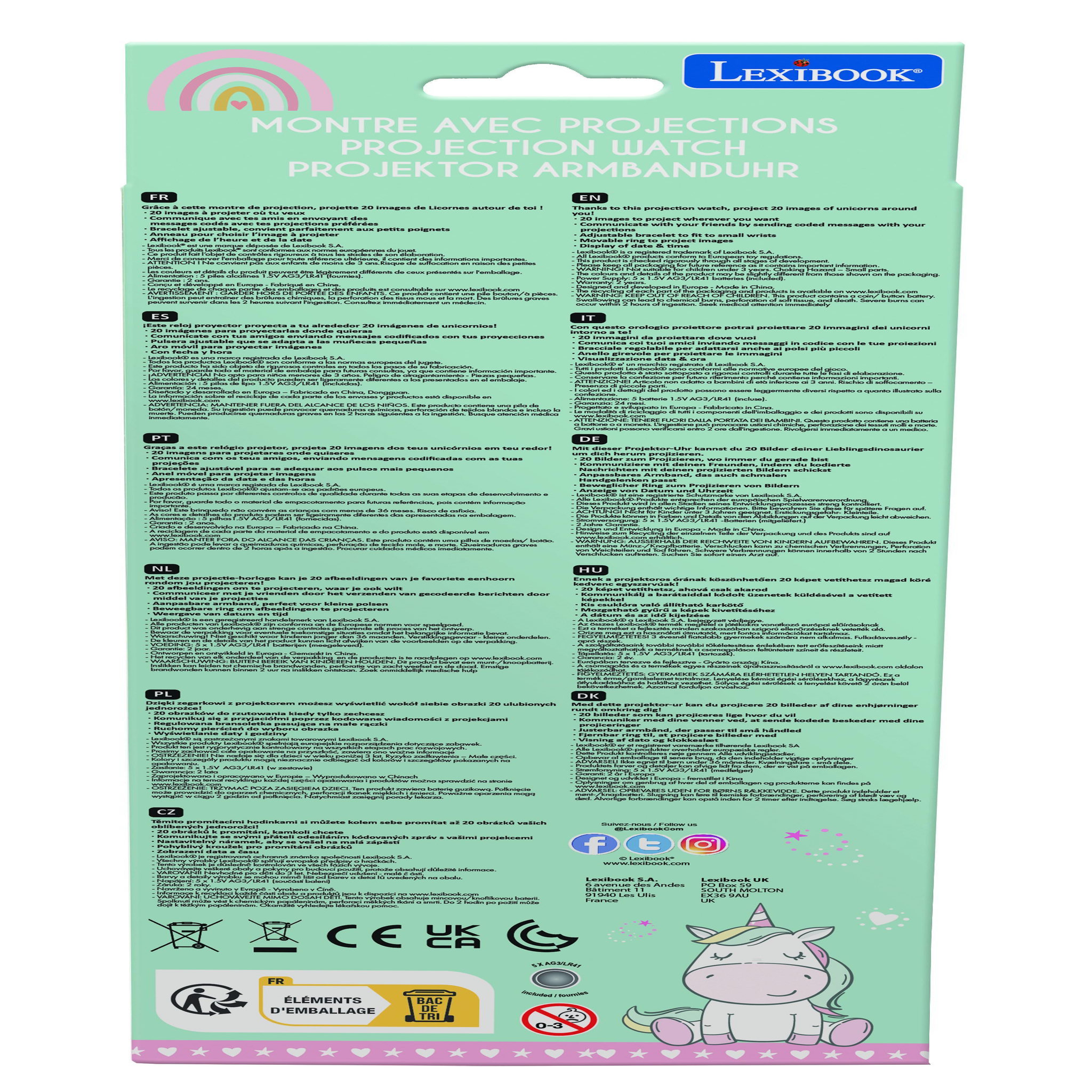 Voir la diapositive 3 : Lexibook Montre digitale avec projection Licorne
