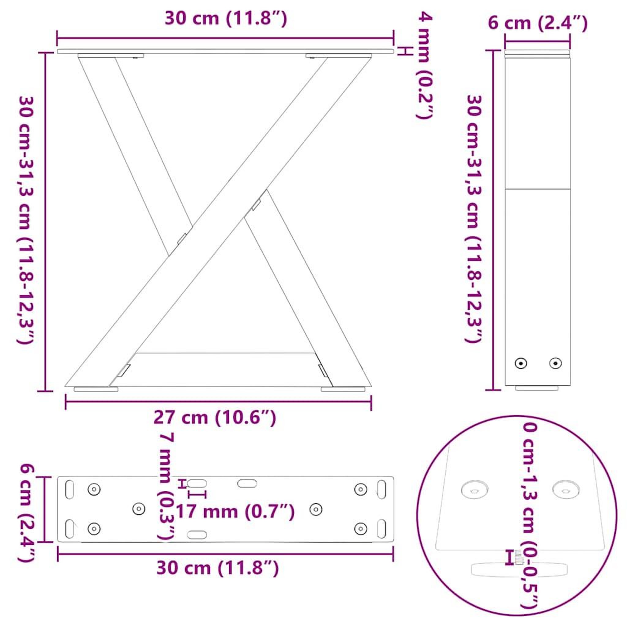 Voir la diapositive 6 : VIDAXL Pieds de table basse 2 pcs blanc 30x(30-31,3) cm acier