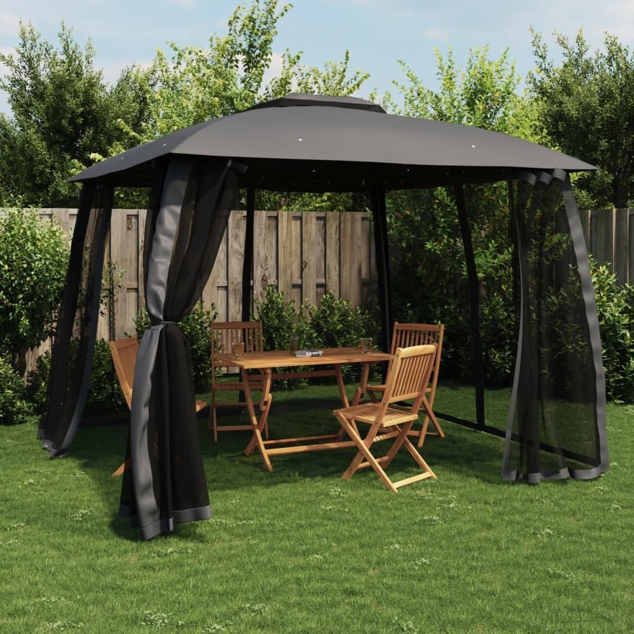 VIDAXL Tonnelle avec double toit et parois en filet anthracite acier