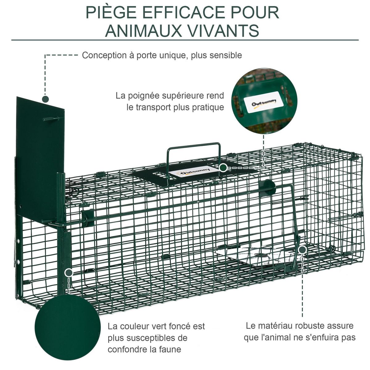 OUTSUNNY Piège de capture pour petits animaux type lapin rat - entrée, poignée - dim. 60L x 18l x 20H cm - métal vert