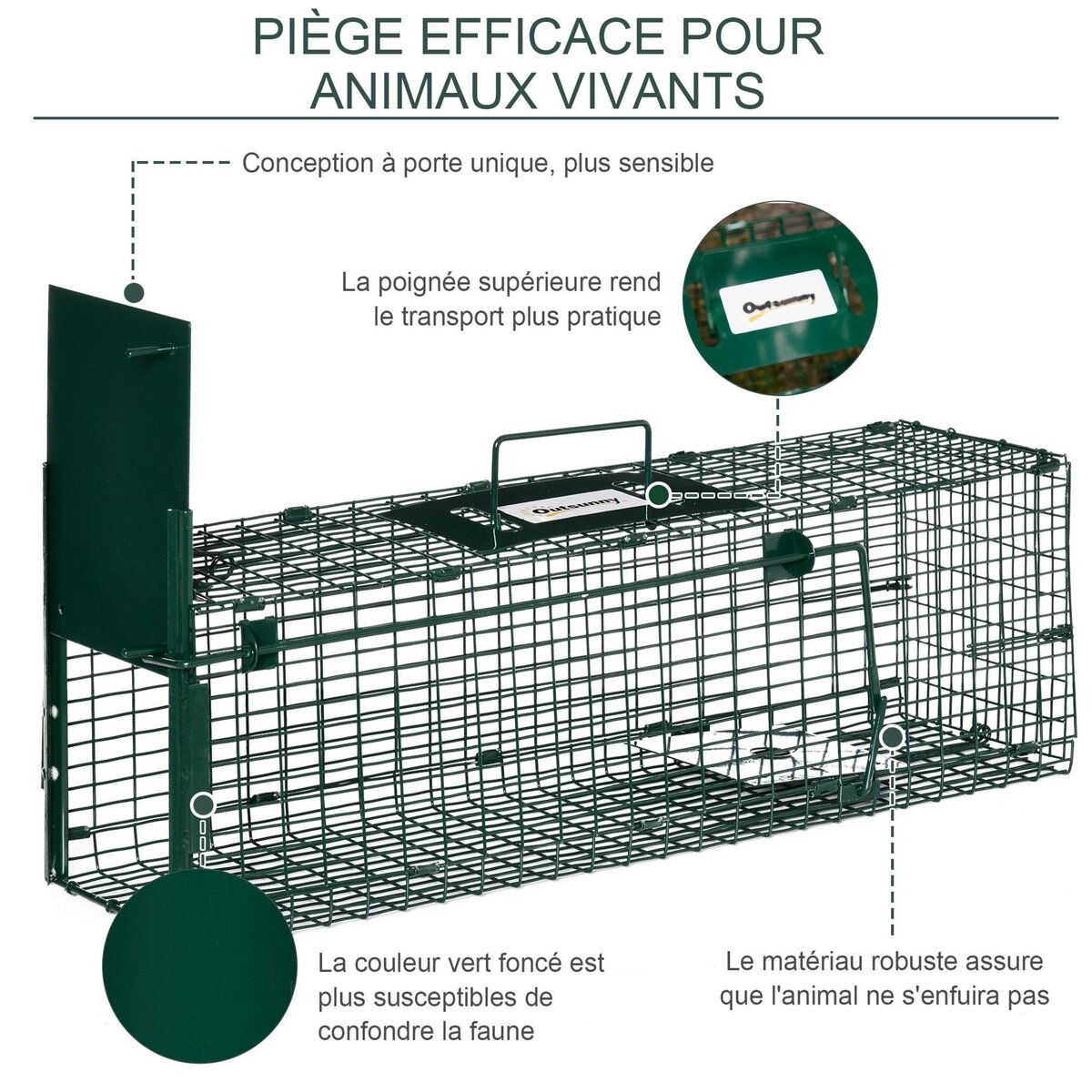OUTSUNNY Piège de capture pour petits animaux type lapin rat - entrée, poignée - dim. 60L x 18l x 20H cm - métal vert