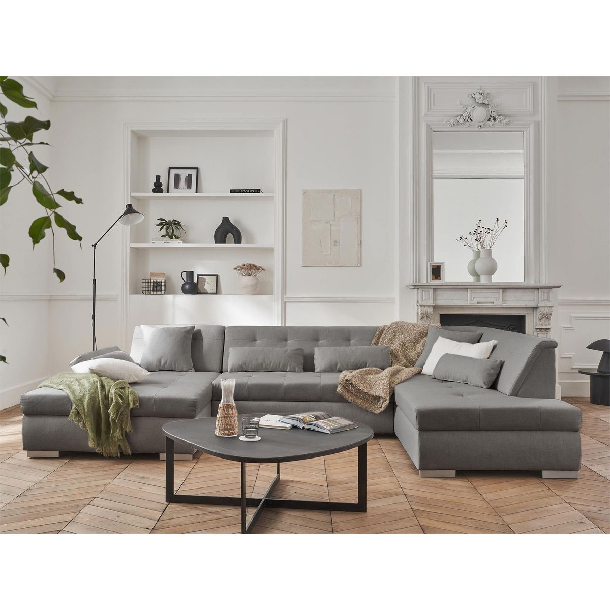 LISA DESIGN Vermont - canapé panoramique d'angle droit - 7 places - convertible - en tissu