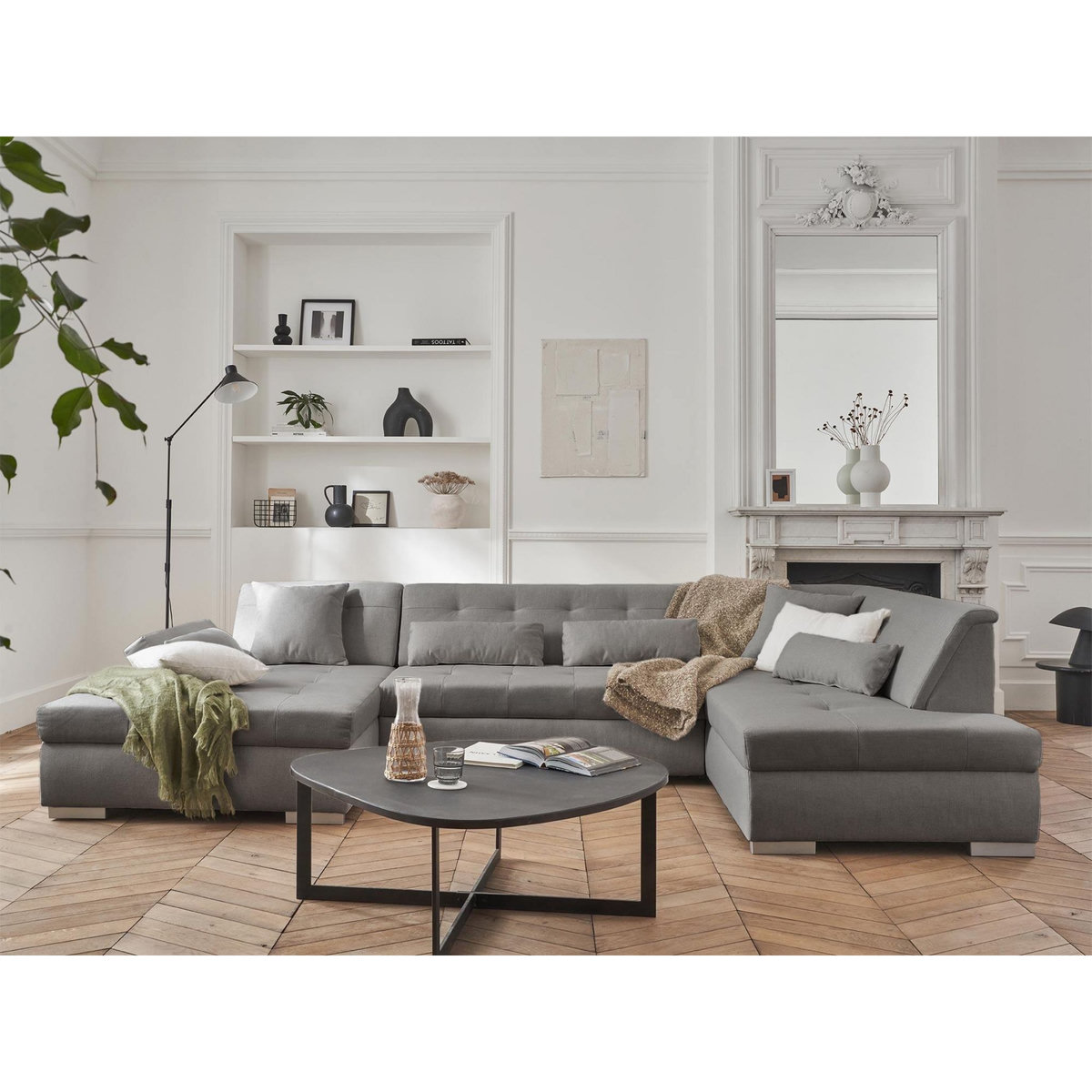 LISA DESIGN Vermont - canapé panoramique d'angle droit - 7 places - convertible - en tissu