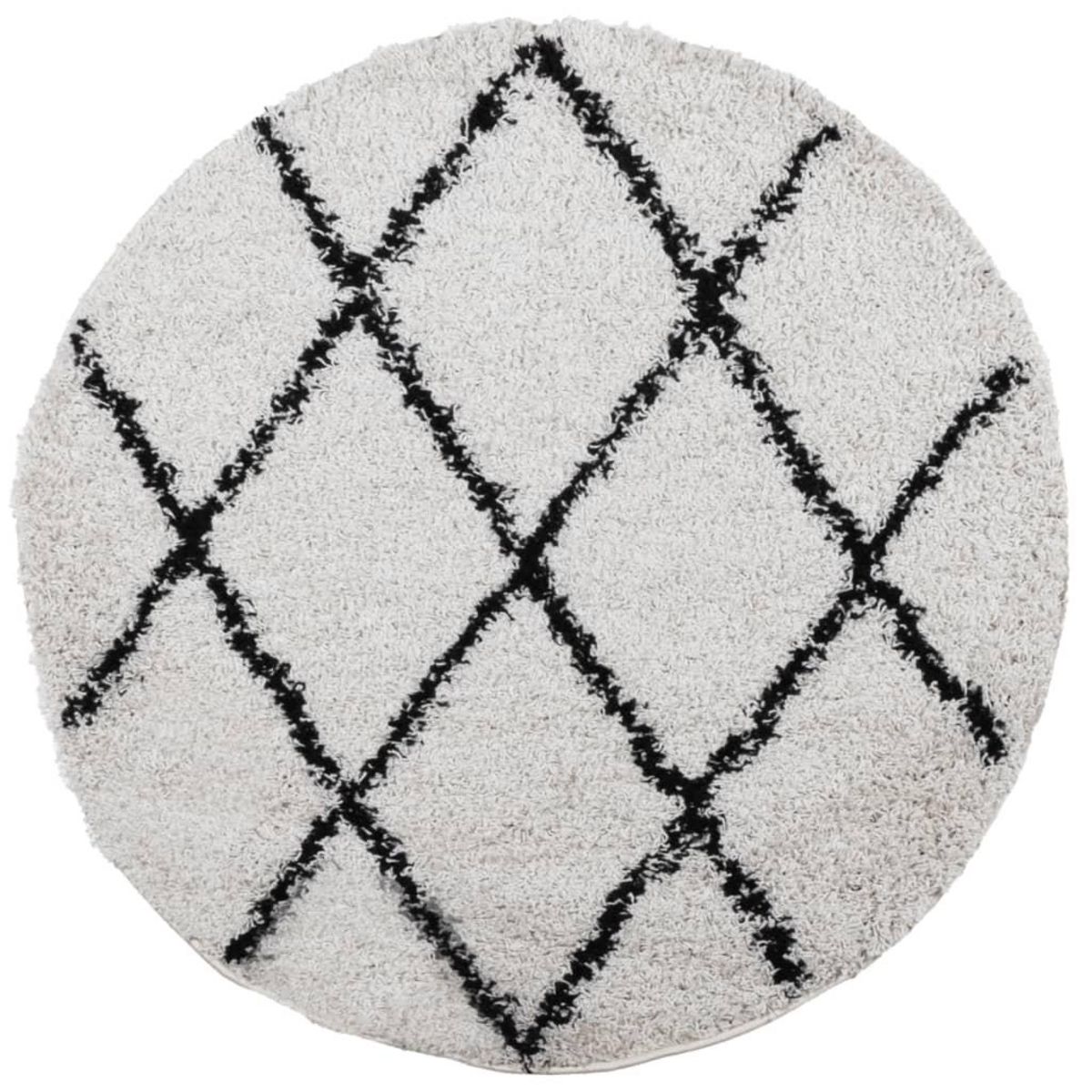 VIDAXL Tapis shaggy a poils longs moderne creme et noir Ø 120 cm