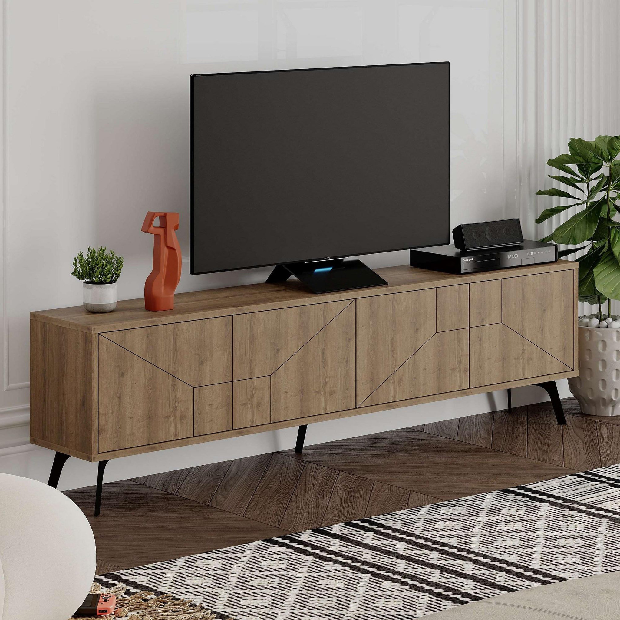 Voir la diapositive 3 : Habitat et Jardin Meuble tv en bois  dune  - 180 x 29 x 50 cm - marron