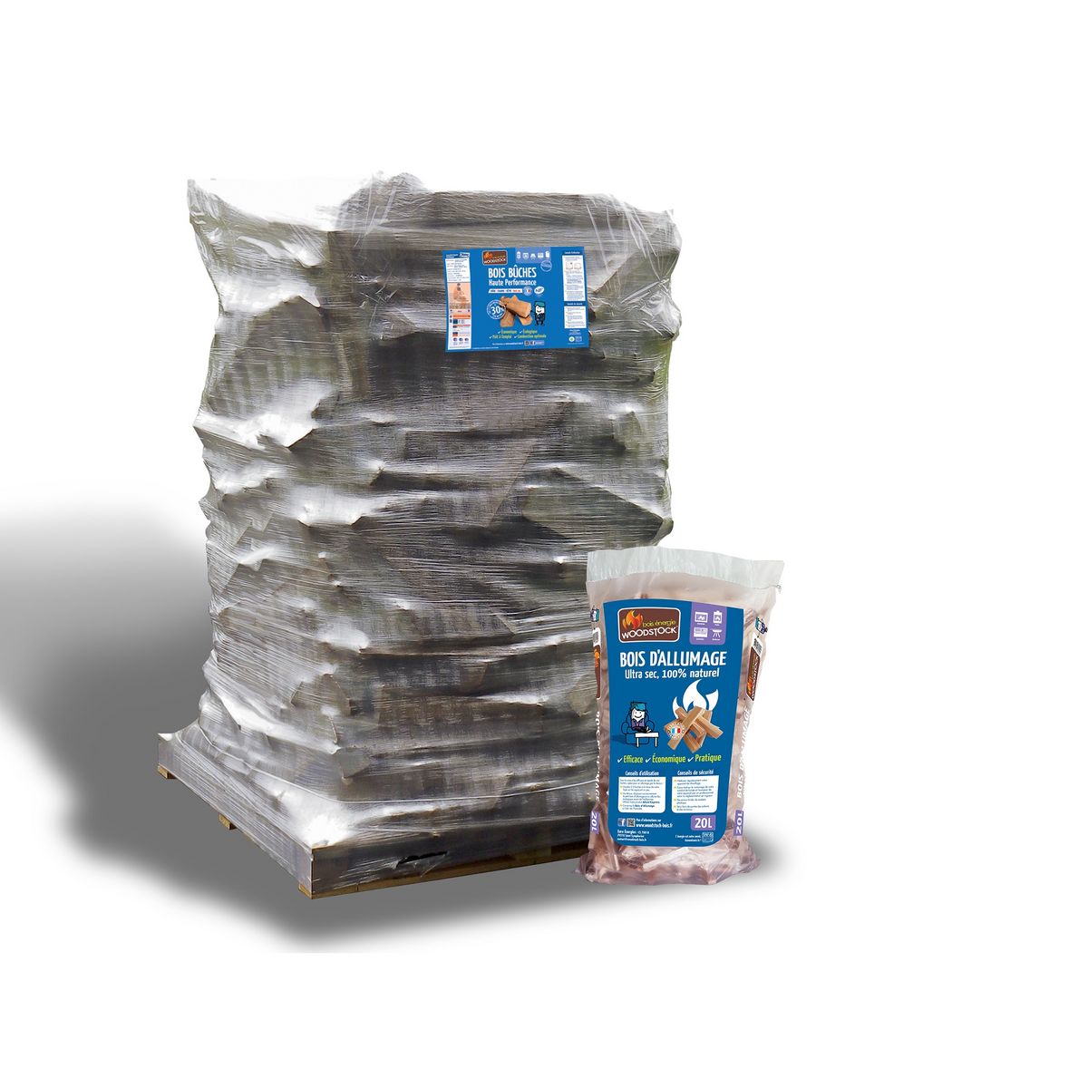 WOODSTOCK Bois de chauffage - Bûches 25 cm - 2 palettes