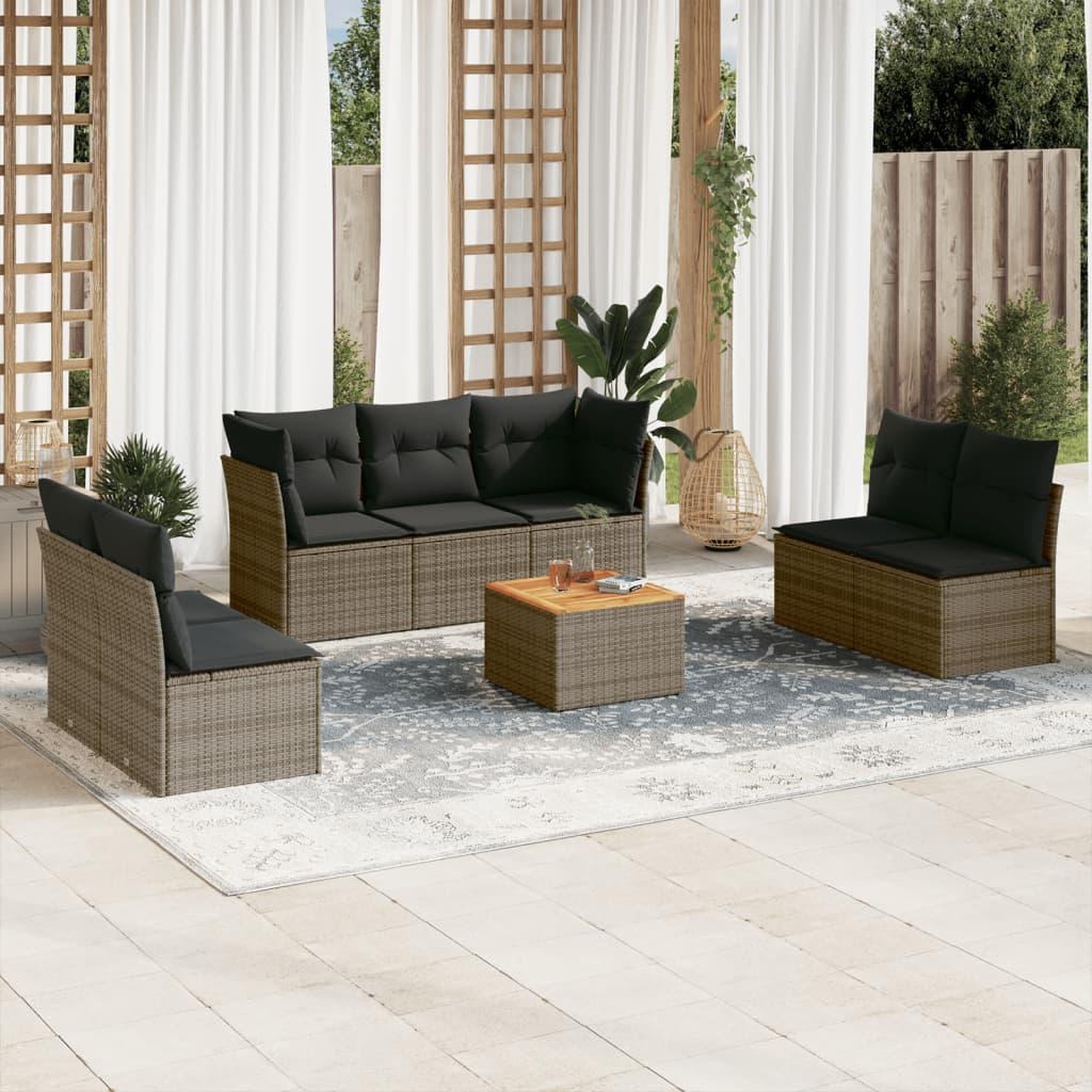VIDAXL Salon de jardin 8 pcs avec coussins gris resine tressee