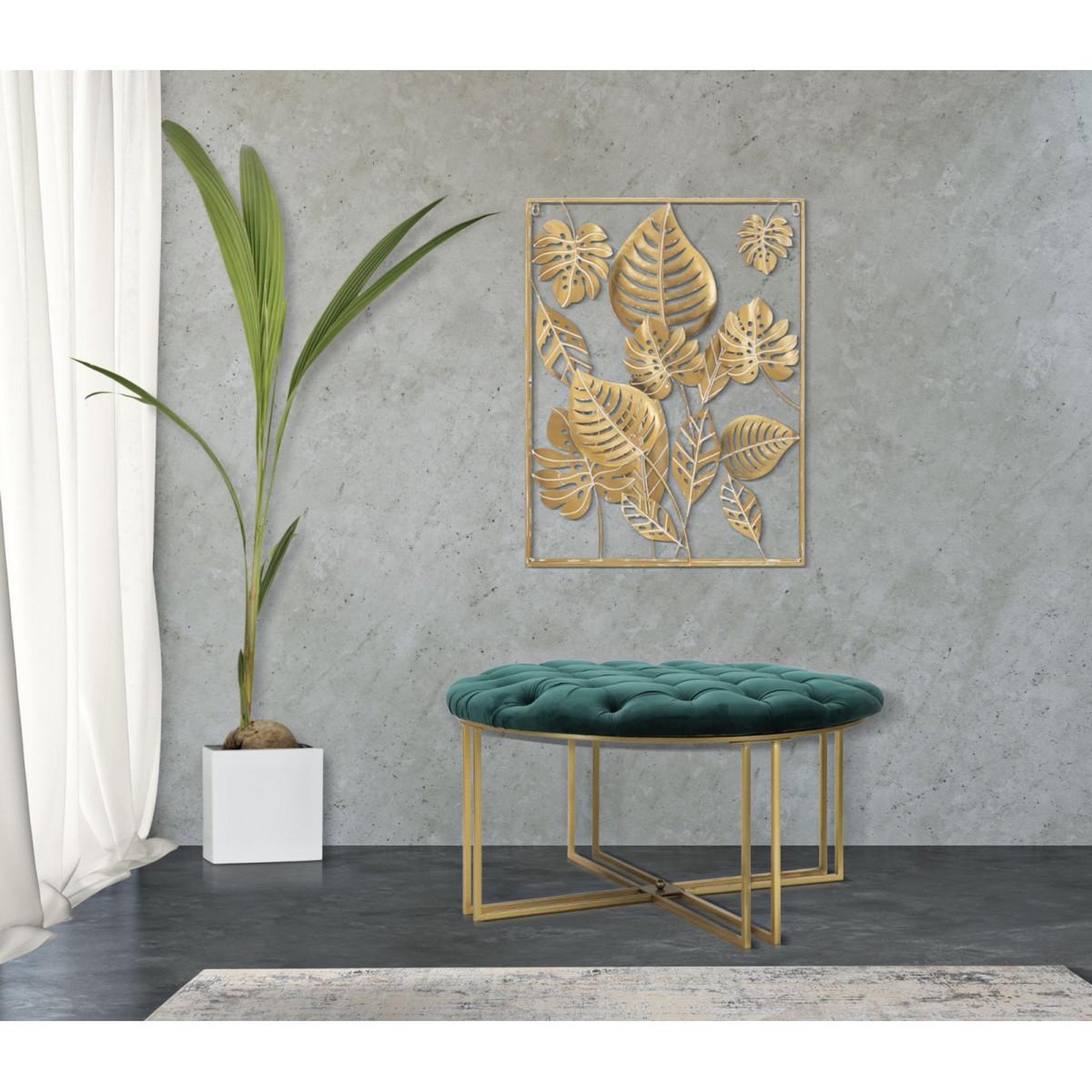 Voir la diapositive 6 : Paris Prix Pouf capitonné en velours  puffy  90cm vert & or