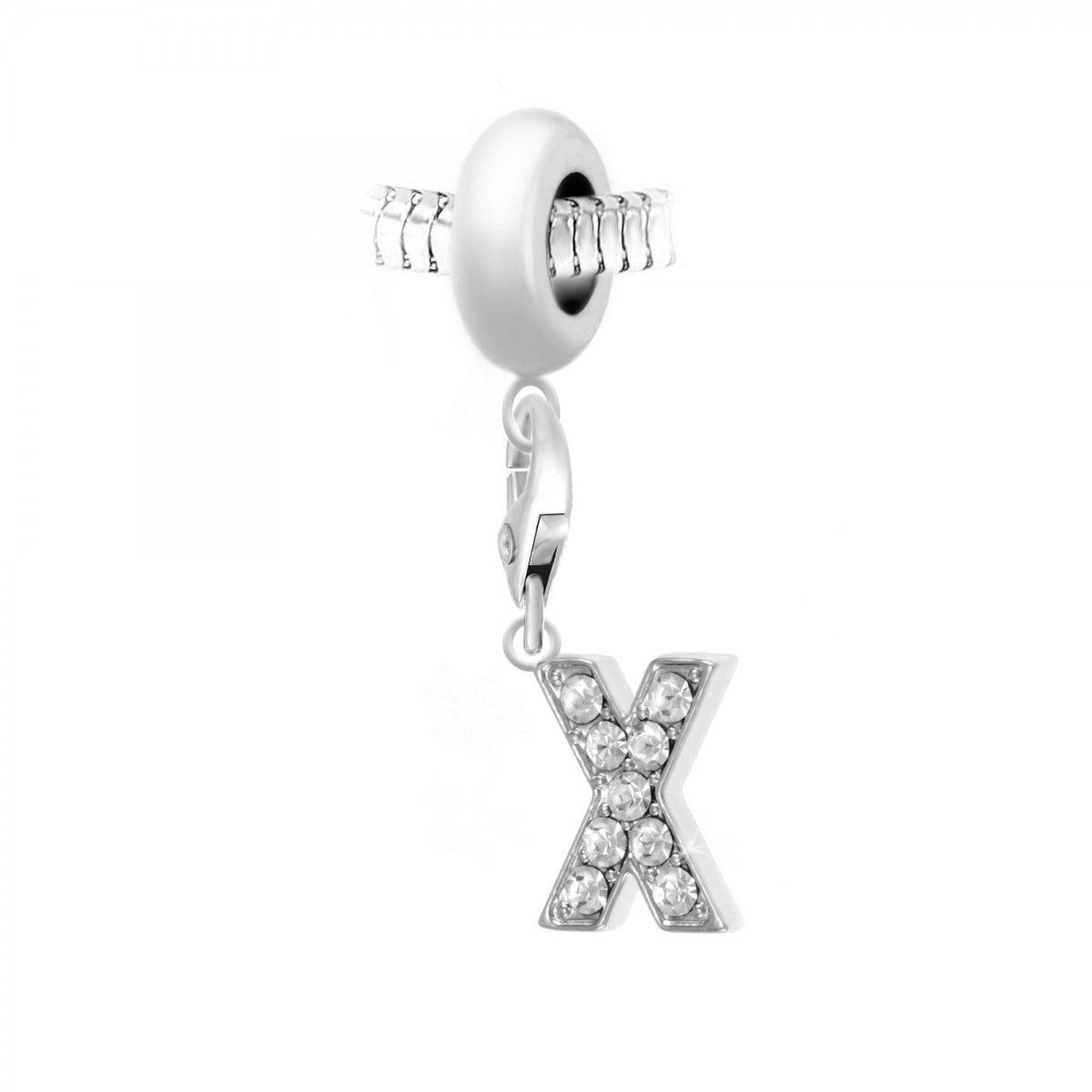 SC CRYSTAL Charm perle SC Crystal en acier avec pendentif lettre X ornée de Cristaux scintillants