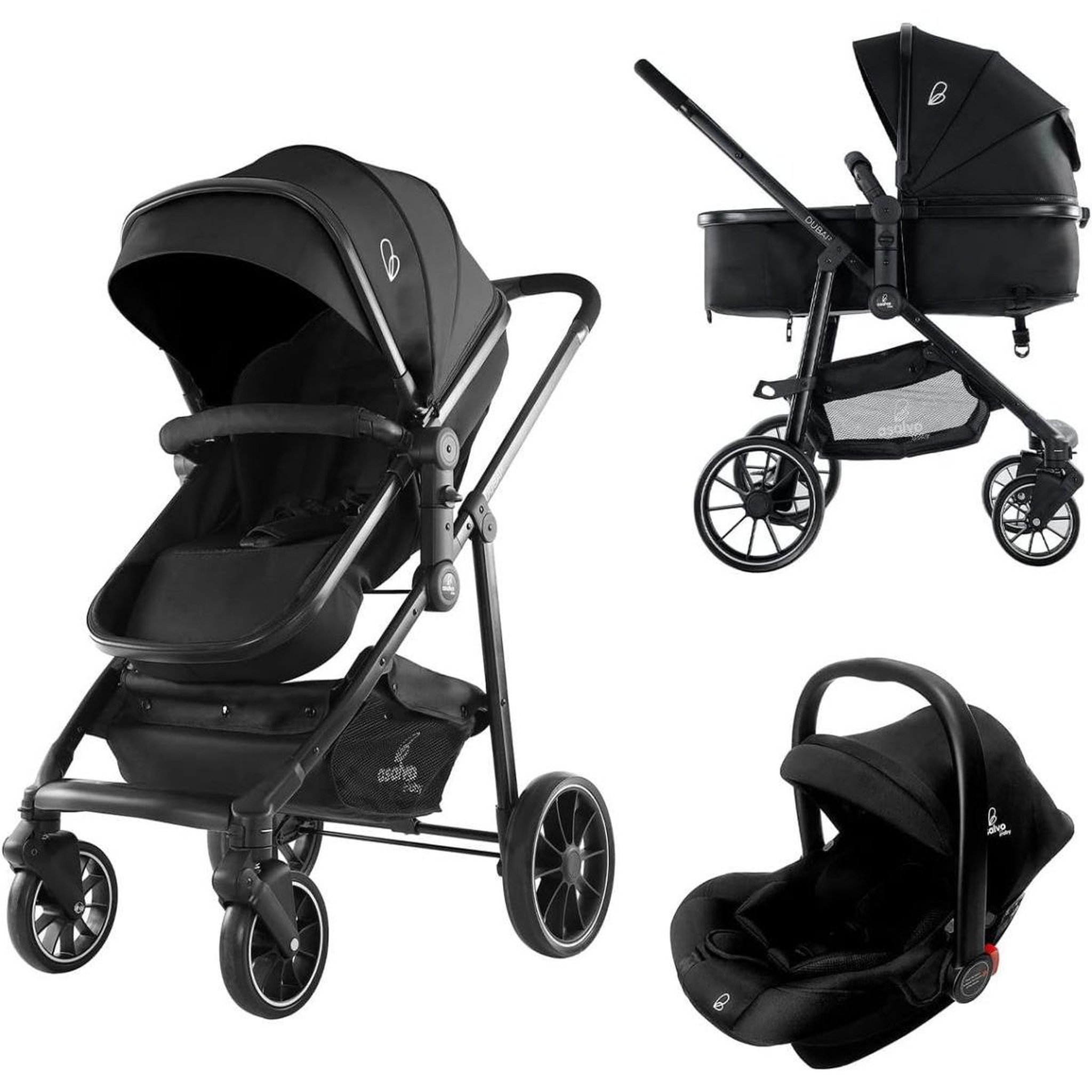 Voir la diapositive 2 : Asalvo Poussette Dubaï II Noir - Confort et Sécurité pour Bébé