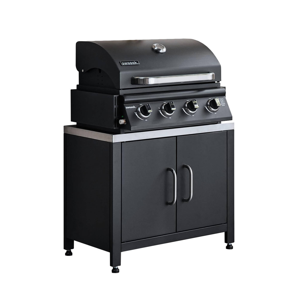 SWEEEK Barbecue à gaz avec 4 brûleurs à poser avec récupérateur de graisse + Meuble de cuisine extérieure en acier L80cm