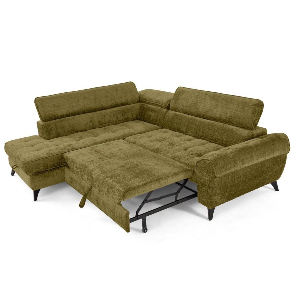 LISA DESIGN Marlo - canapé d'angle gauche 5 places convertible avec coffre et têtières en velours texturé