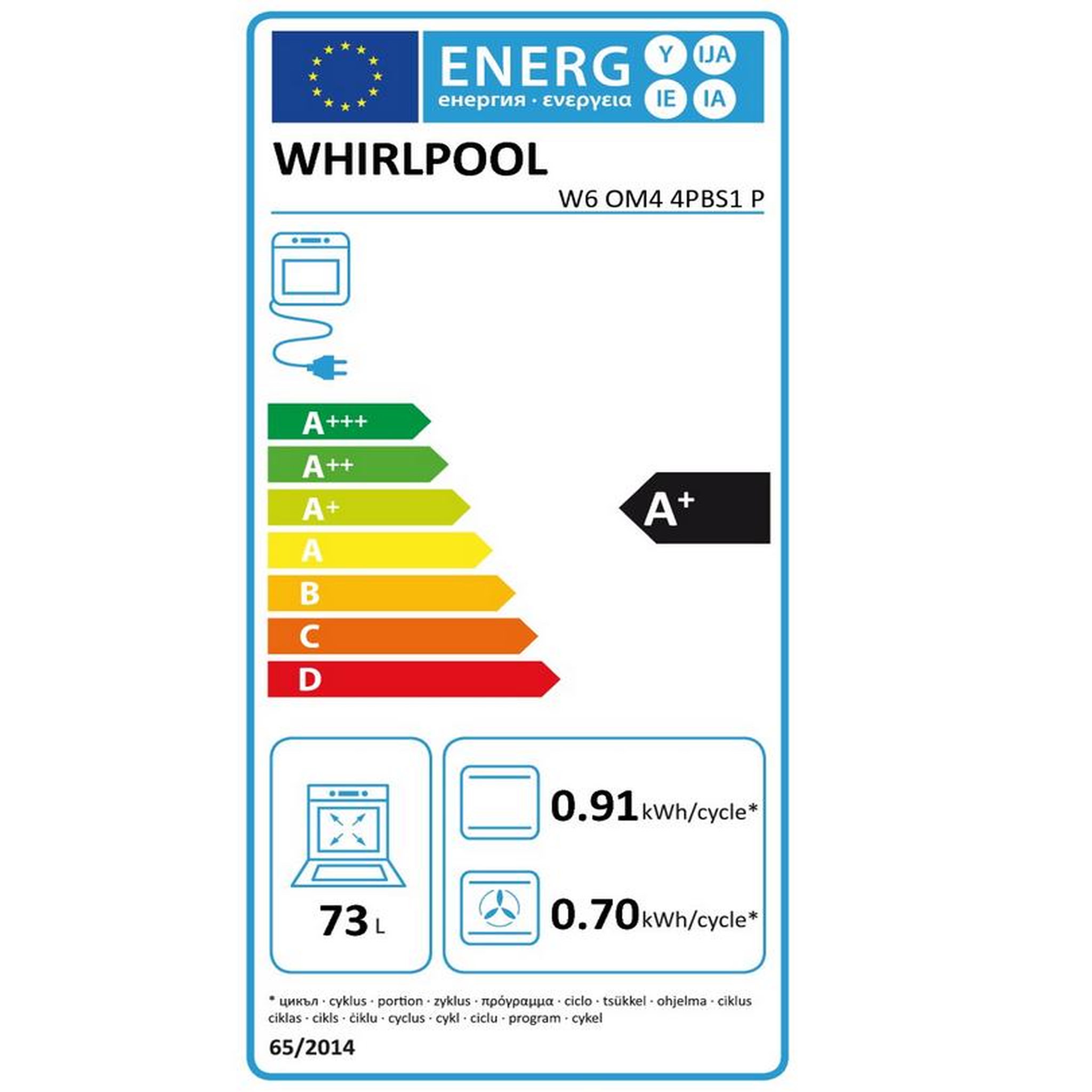 Voir la diapositive 2 : Whirlpool Four intégrable 73l 60cm pyrolyse inox - w6om44pbs1p