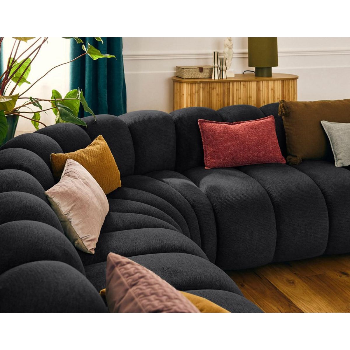 LISA DESIGN Debbie - canapé modulable d'angle droit 5 places en tissu texturé