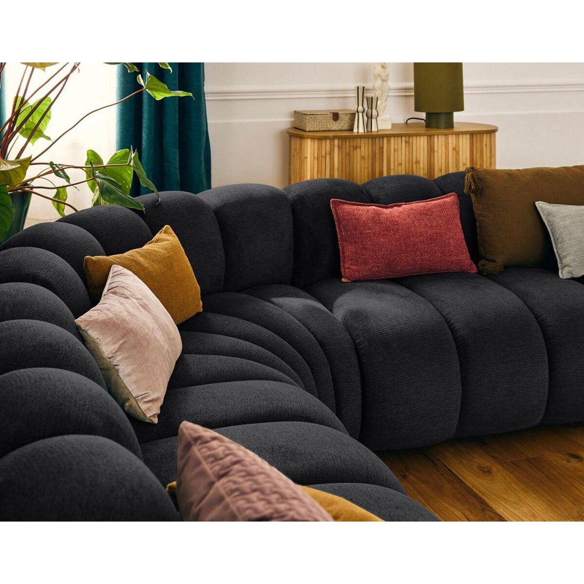 LISA DESIGN Debbie - canapé modulable d'angle droit 5 places en tissu texturé