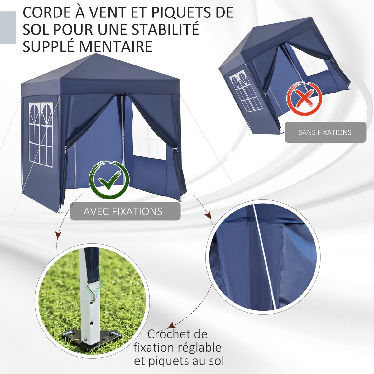 OUTSUNNY Tonnelle de jardin tente pliante barnum pop-up 2 x 2 m 4 parois latérales amovibles 2 fenêtres sac de transport pour camping, festival, plage, jardin bleu