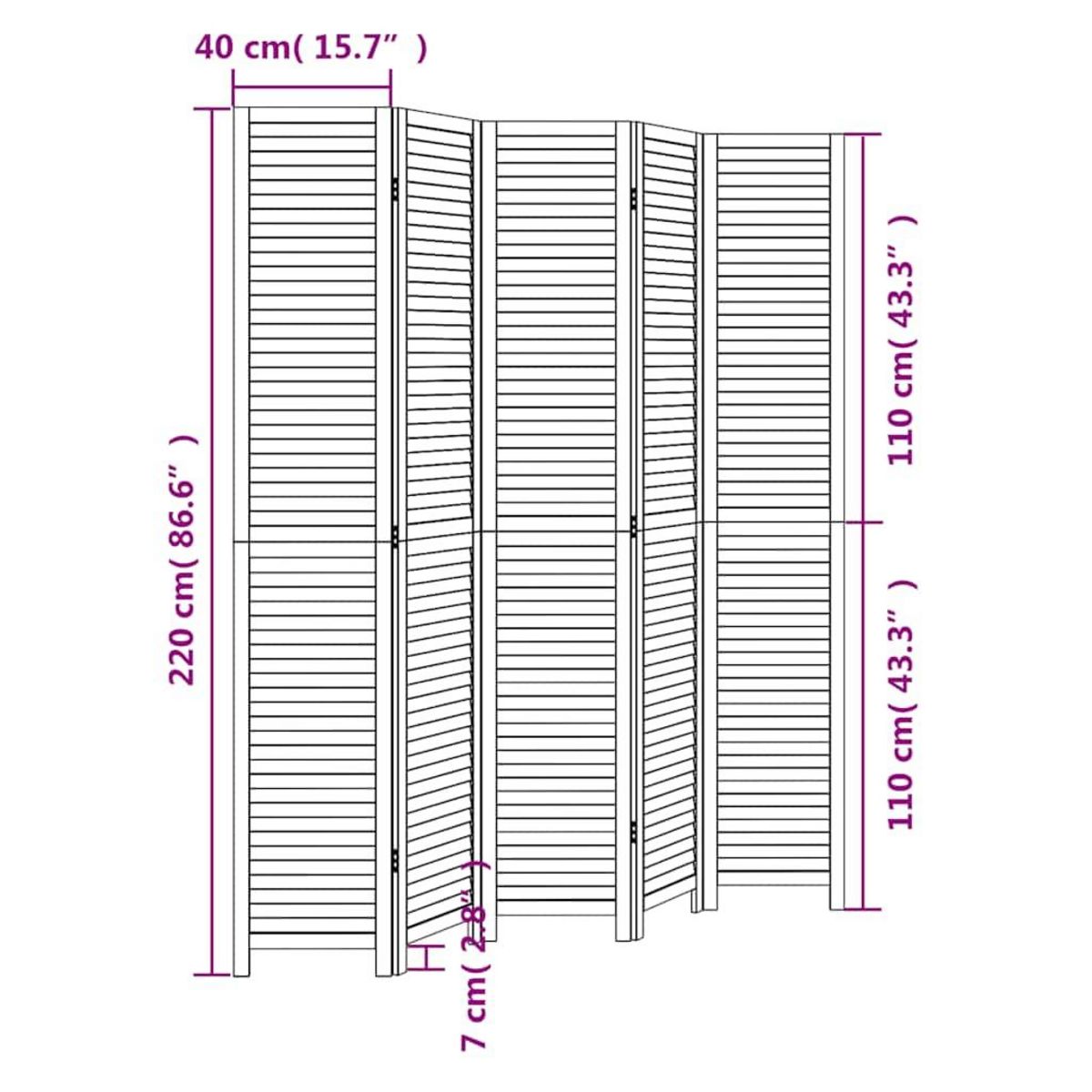 VIDAXL Cloison de separation 5 panneaux blanc bois de paulownia massif