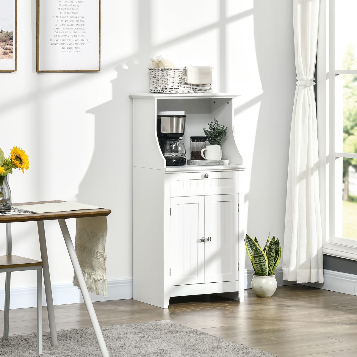 HOMCOM Meuble micro-ondes pour cuisine - tiroir, 2 portes, niche - dim. 60L x 40l x 122,5H cm - MDF blanc