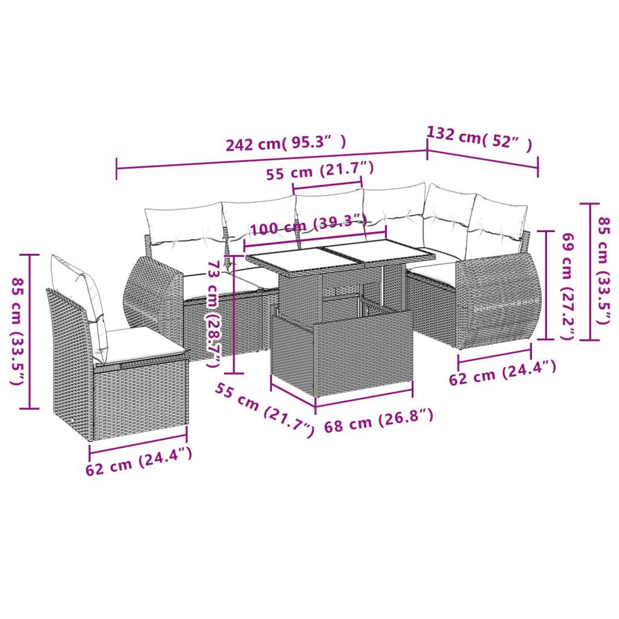 Voir la diapositive 6 : VIDAXL Salon de jardin avec coussins 7 pcs beige resine tressee