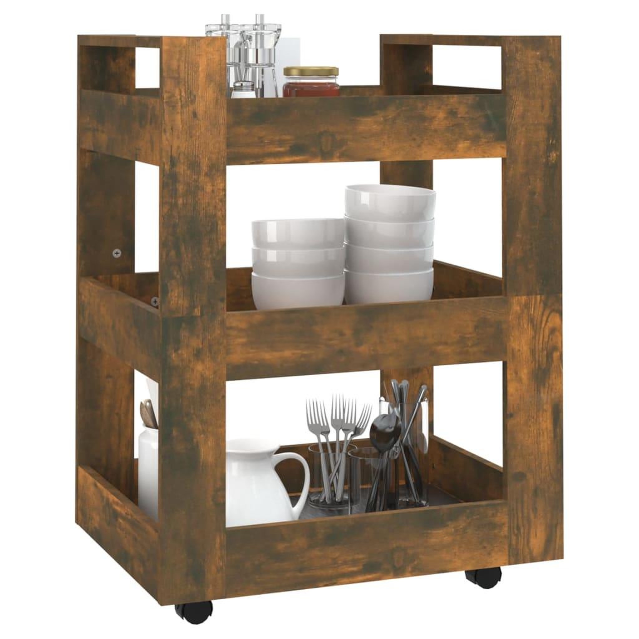 Voir la diapositive 4 : VIDAXL Chariot de cuisine Chene fume 60x45x80 cm Bois d'ingenierie