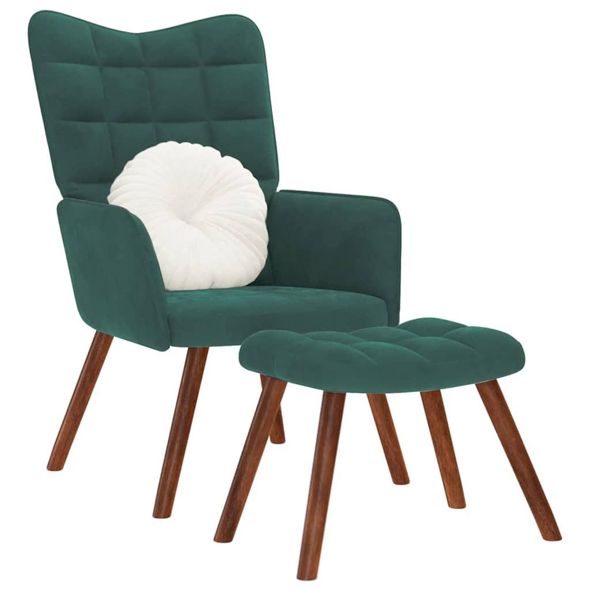 VIDAXL Chaise de relaxation avec tabouret Vert fonce Velours