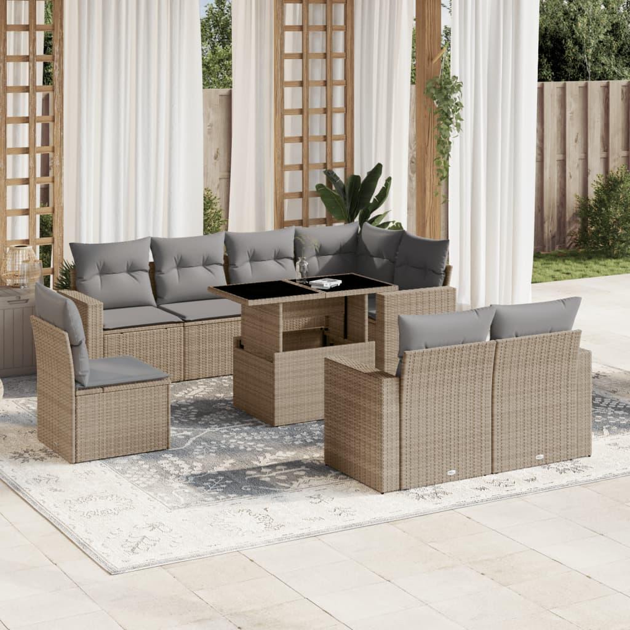 VIDAXL Salon de jardin avec coussins 9 pcs beige resine tressee