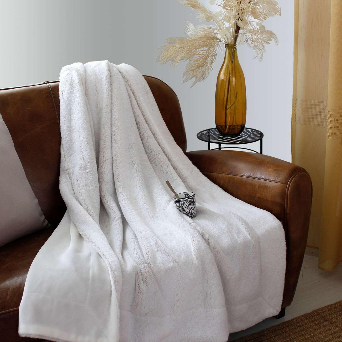 TOILINUX Plaid AZURA imitiation fourrure et flanelle