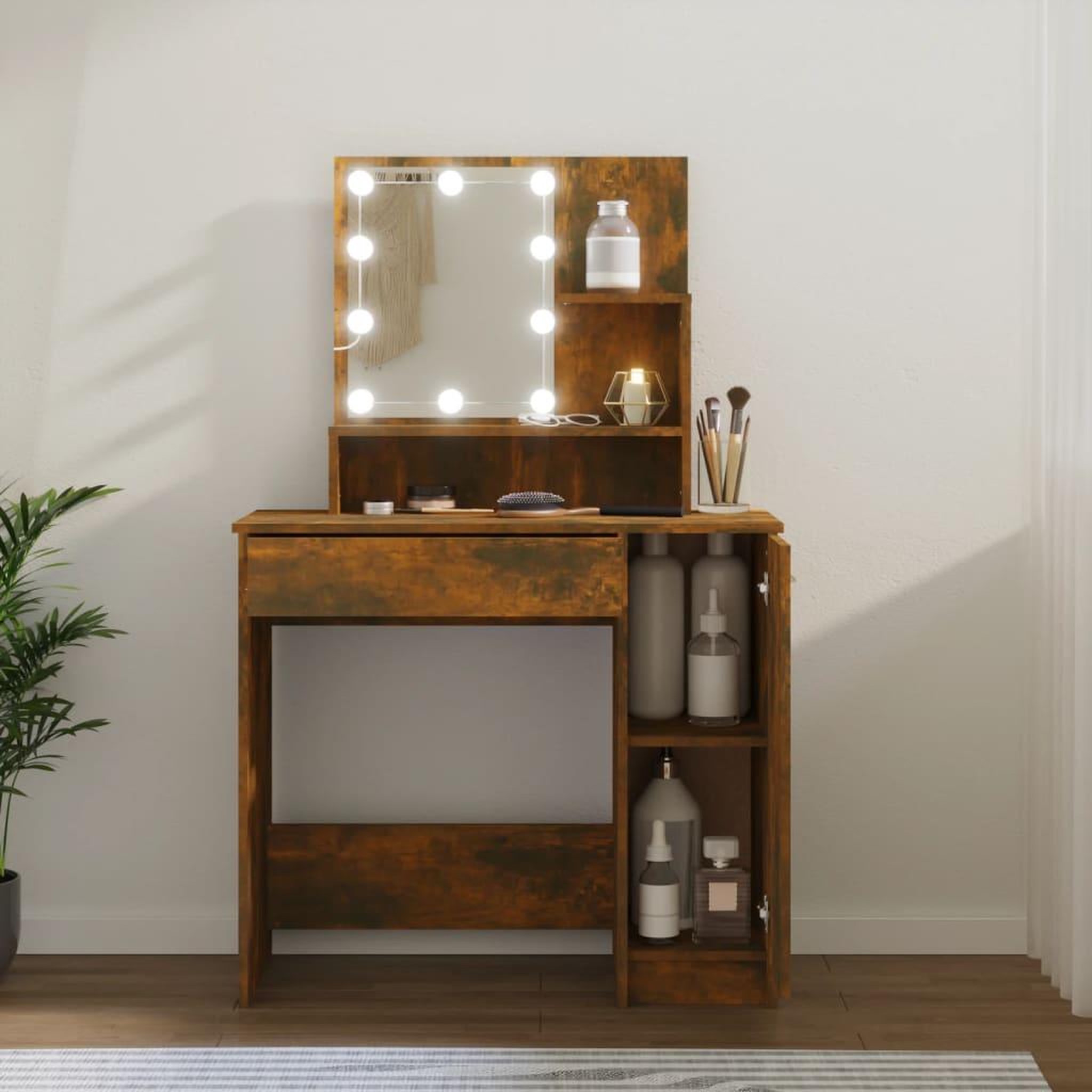 VIDAXL Coiffeuse avec LED Chene fume 86,5x35x136 cm