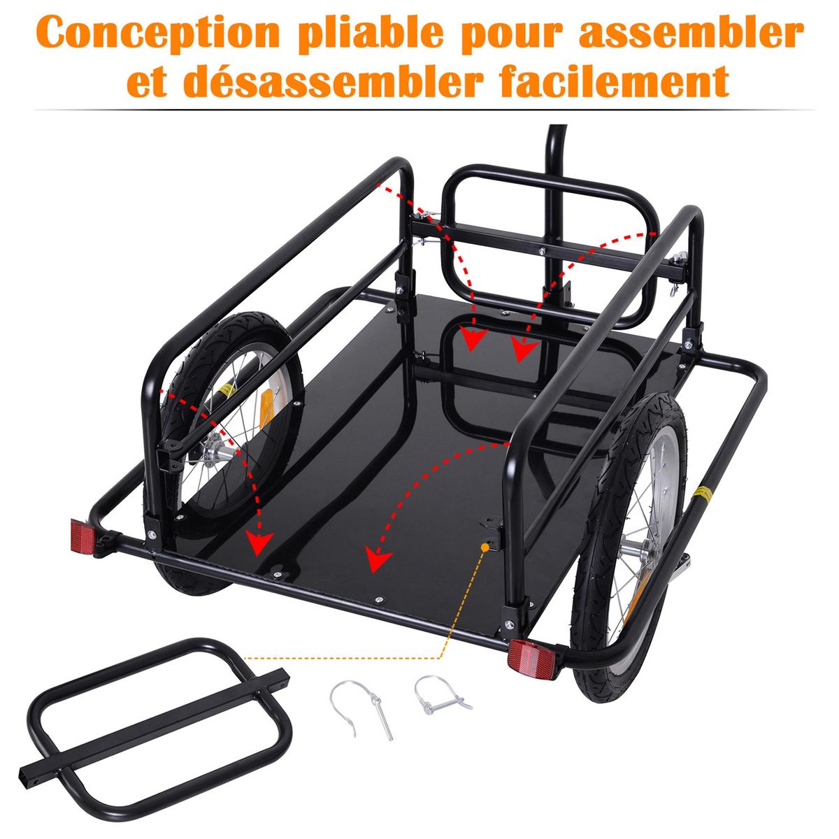 HOMCOM Remorque vélo remorque de transport pour vélo 155L x 71,5l x 77H cm barre d'attelage universelle pliable acier noir