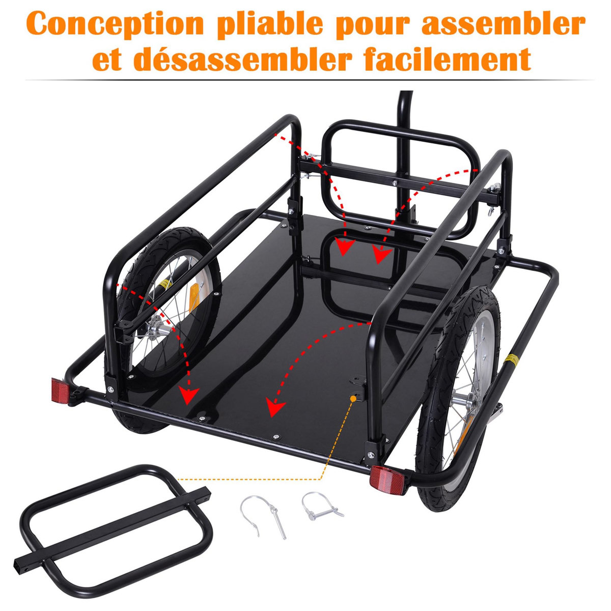 HOMCOM Remorque vélo remorque de transport pour vélo 155L x 71,5l x 77H cm barre d'attelage universelle pliable acier noir