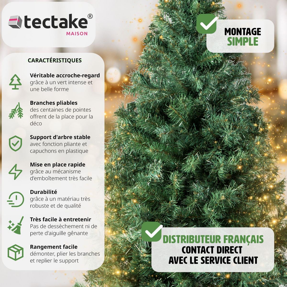 tectake Sapin de Noël artificiel 180 cm vert vert