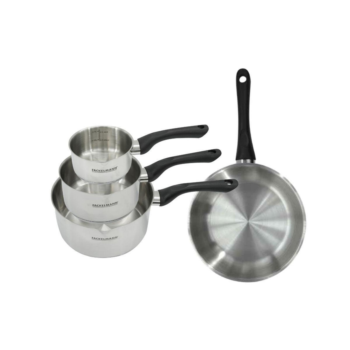 Fackelmann Set poêle 24 cm et 3 casseroles 12 16 et 20 cm en inox Fackelmann Geneva