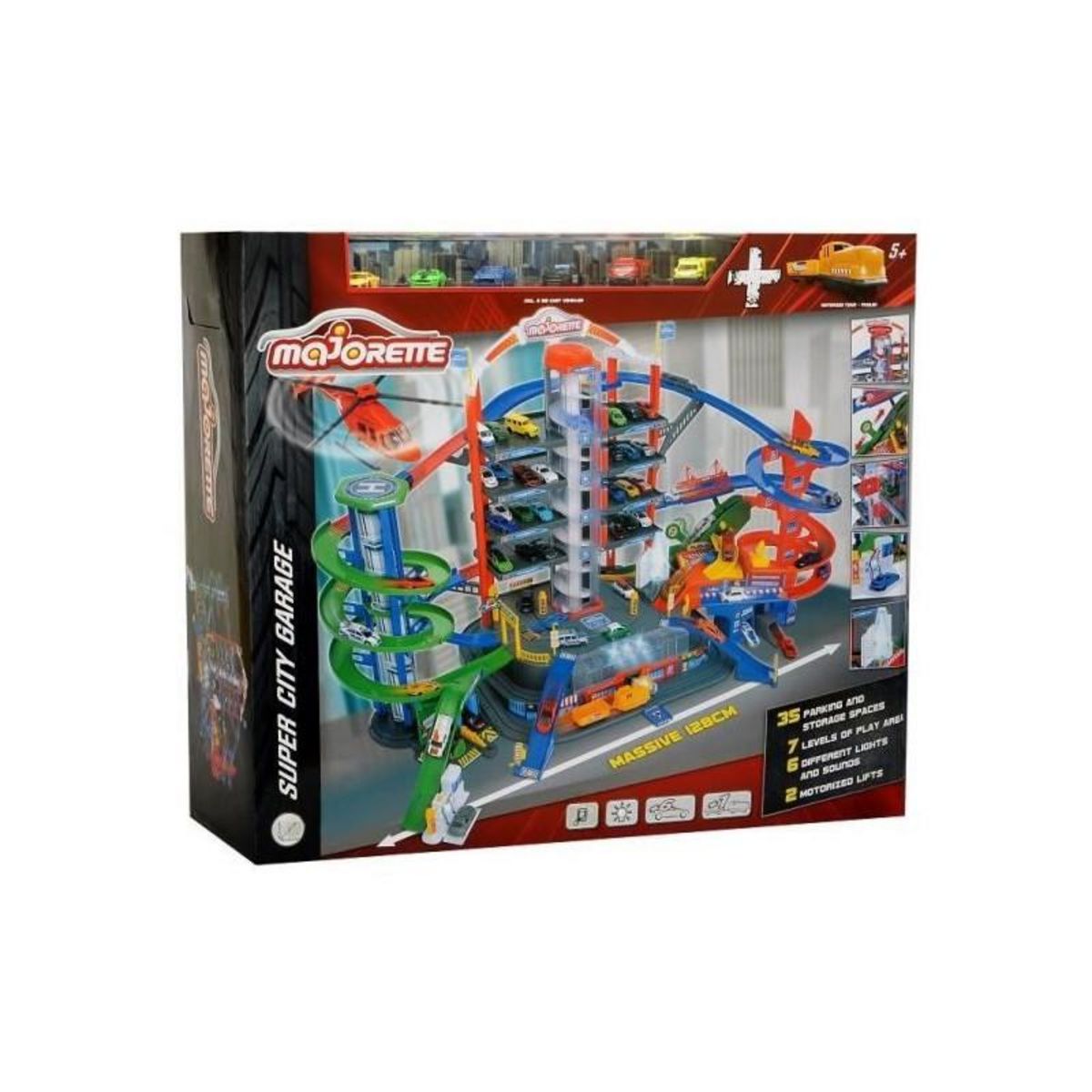 SMOBY Garage Super City Majorette avec 5 véhicule et 1 train - 7 niveaux - 128 x 78cm