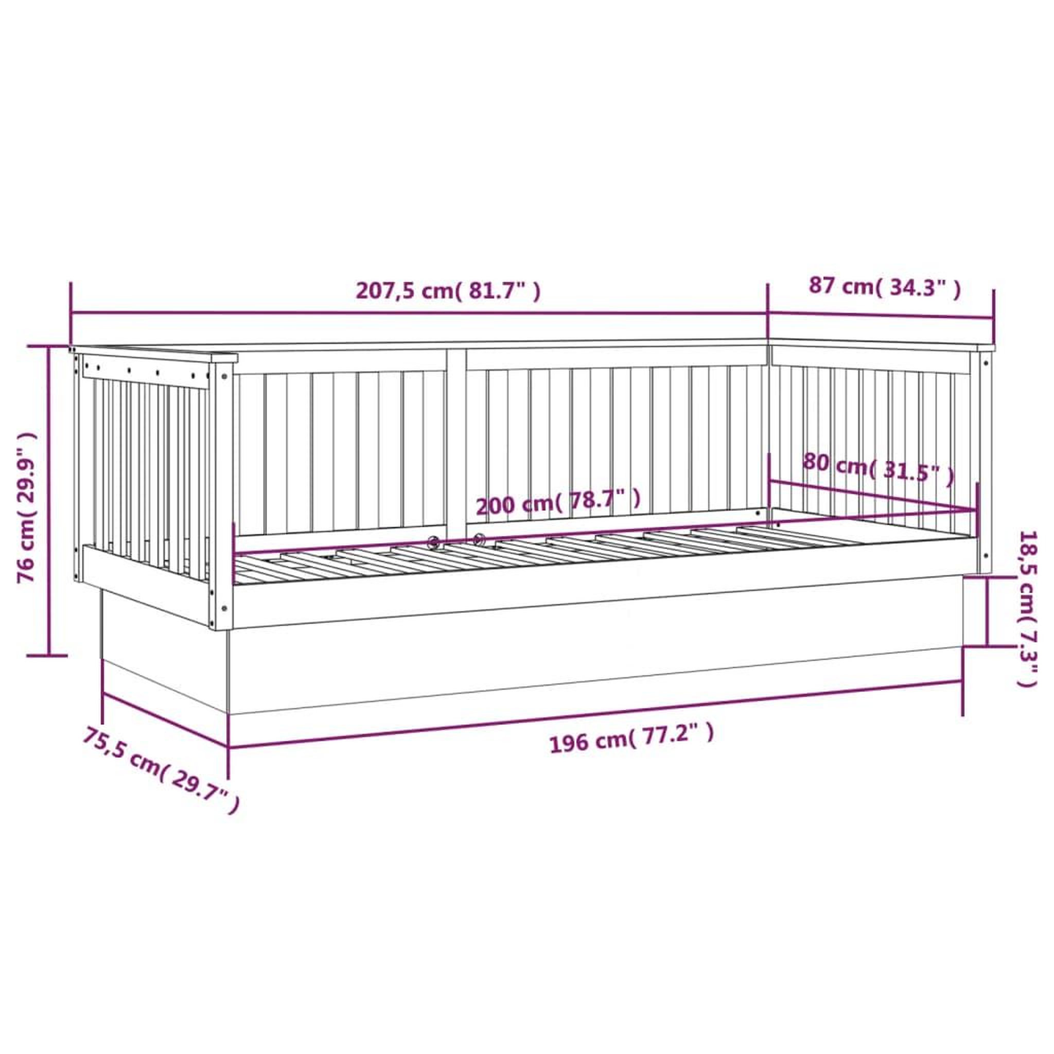 Voir la diapositive 6 : VIDAXL Lit de jour sans matelas noir 80x200 cm bois de pin massif